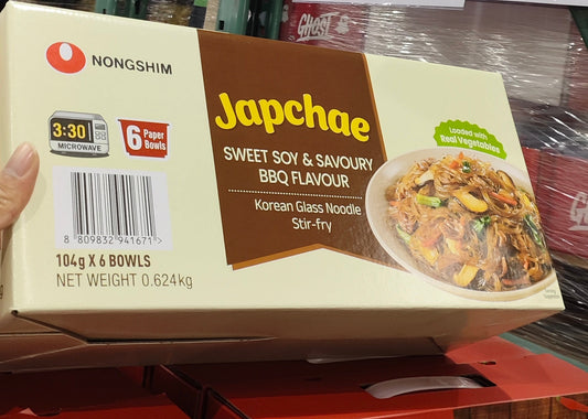 NONGSHIM Japchae Sweet Soy & Savoury BBQ Flavour Korean Glass Noodle Stir-fry 6 x 104g