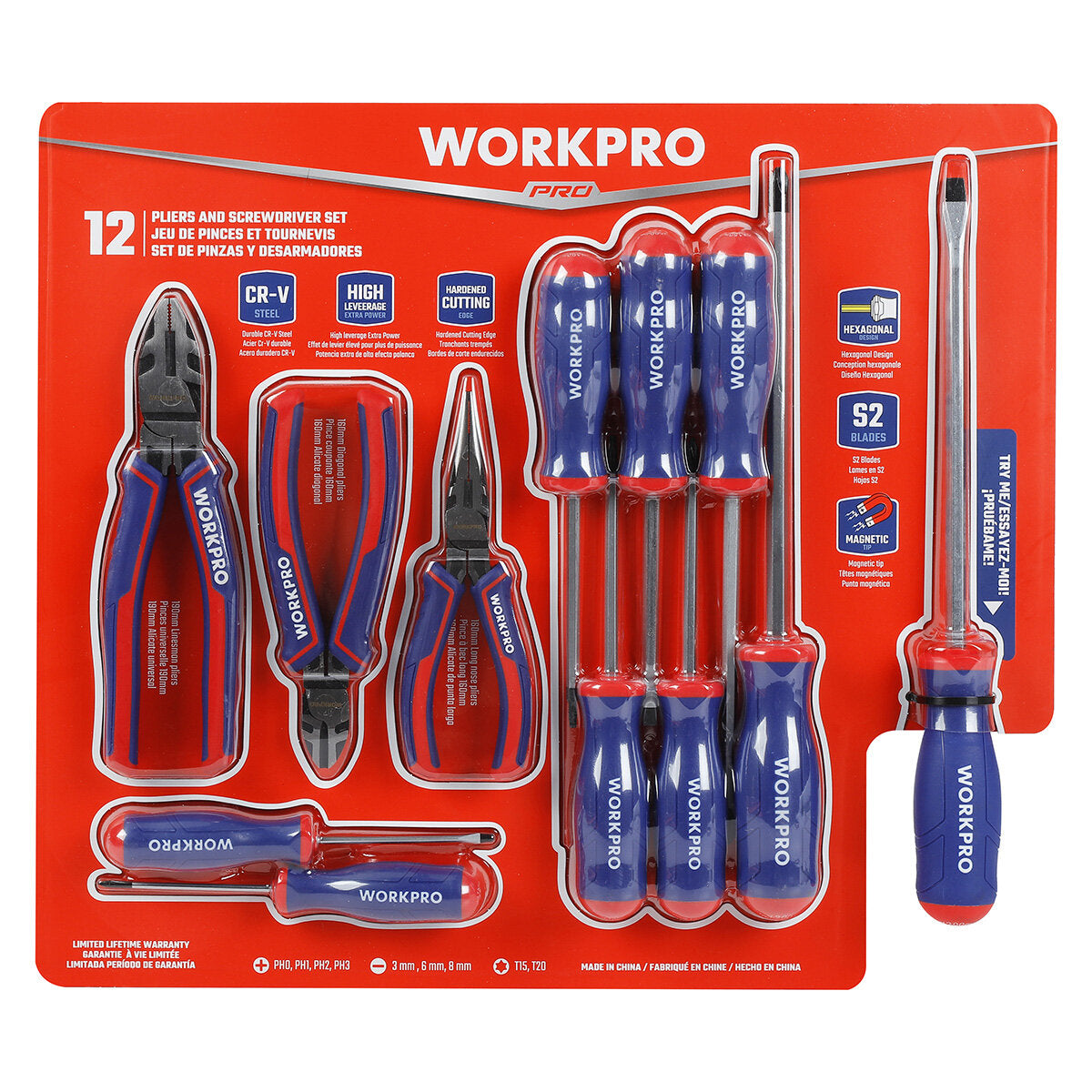 WORKPRO PLIERS & SCREW DRIVER SET 12 PC