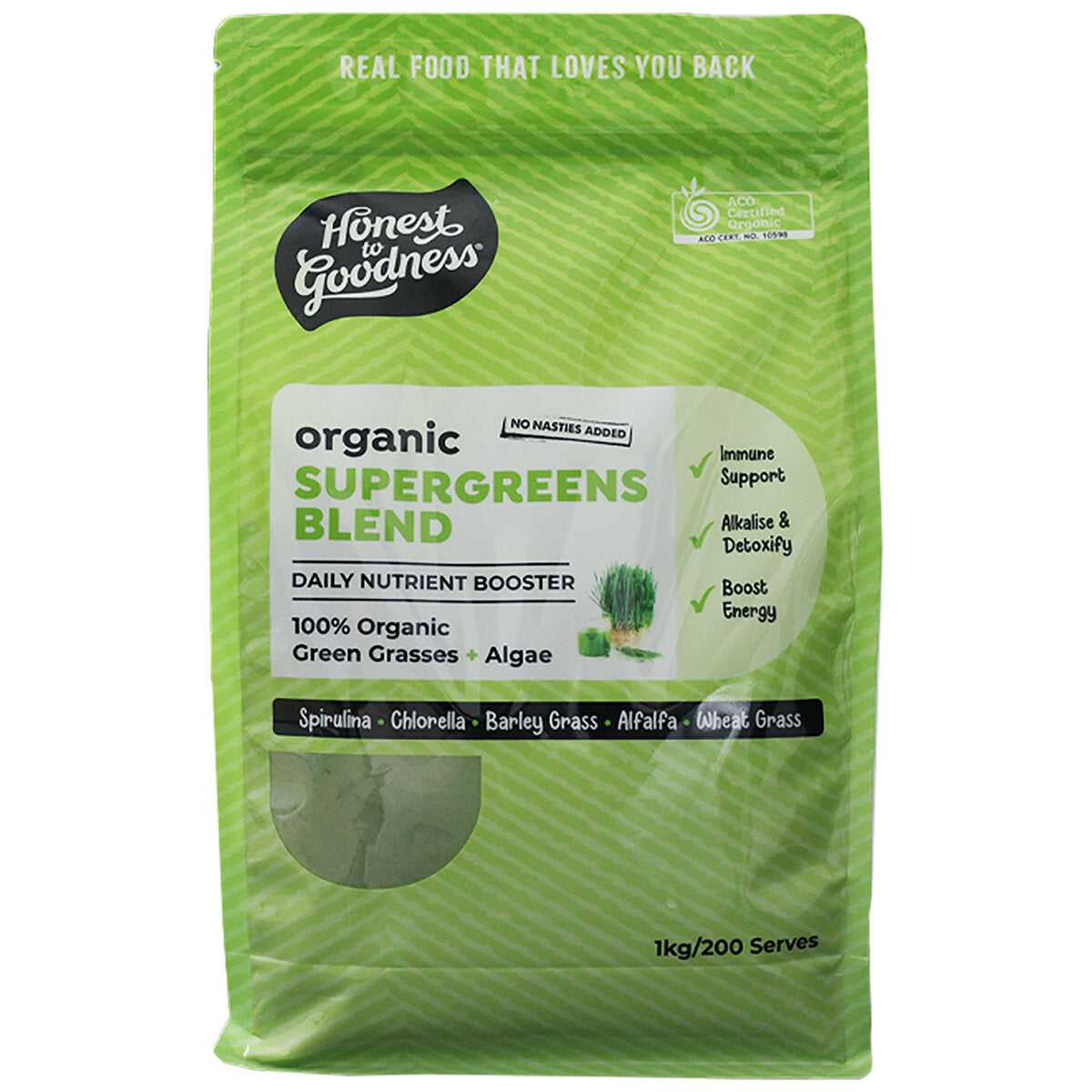 HONEST TO GOODNESS ORGANIC SUPERGREENS BLEND POWDER 1KG
