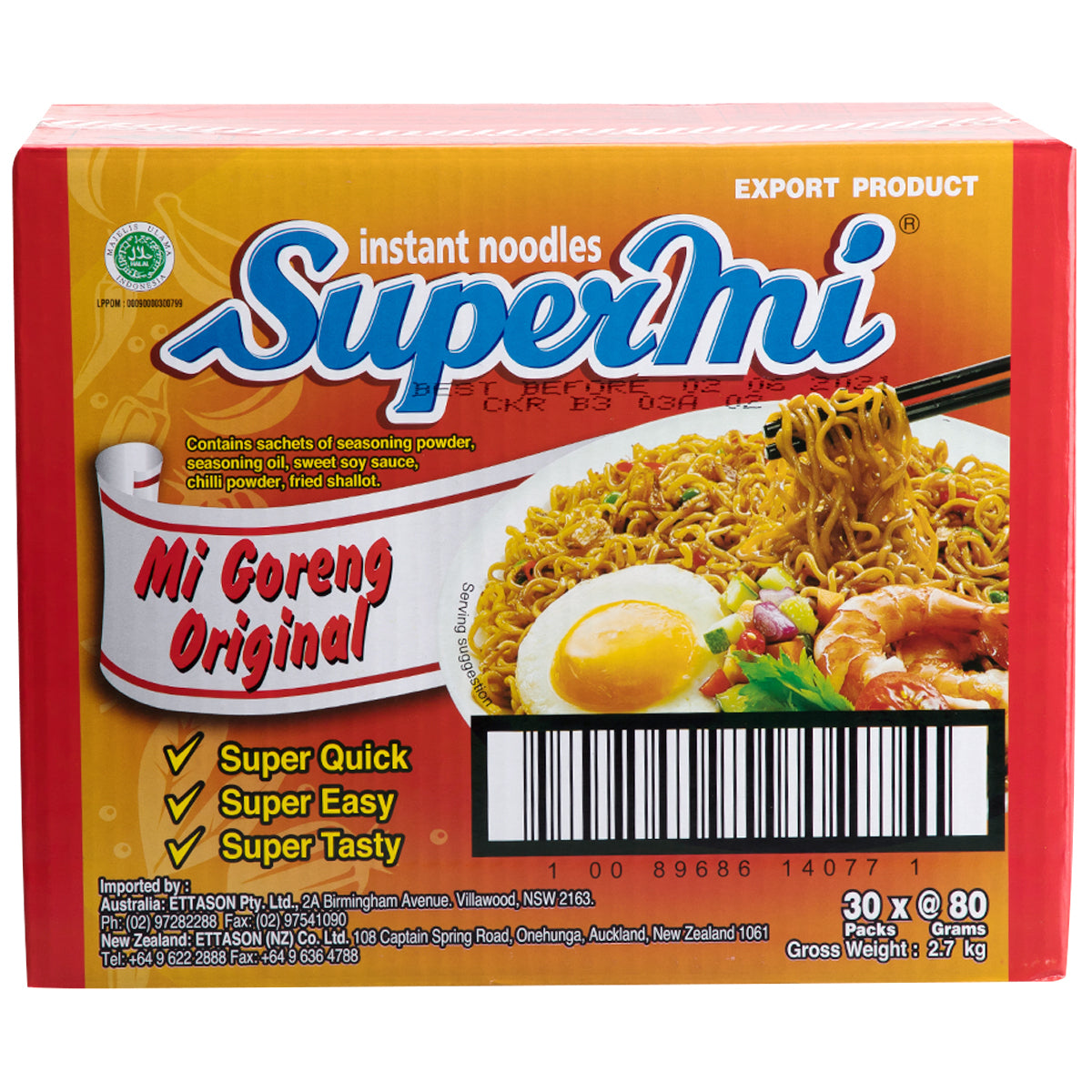 SUPERMI MI GORENG ORIGINAL INSTANT NOODLES 30X80G