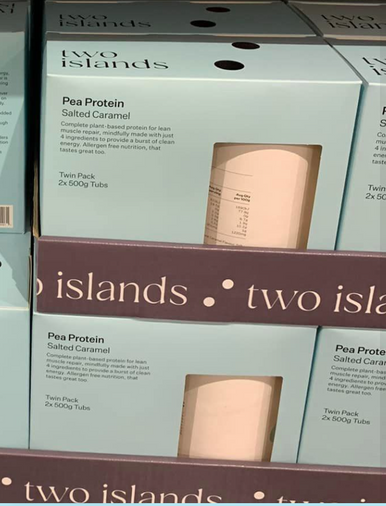 TWO ISLANDS PEA PROTEIN SALTED CARAMEL 2 X 500G