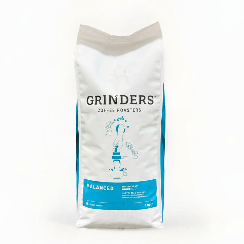 Grinders Coffee Roasters bag on a white background