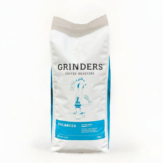 Grinders Coffee Roasters bag on a white background