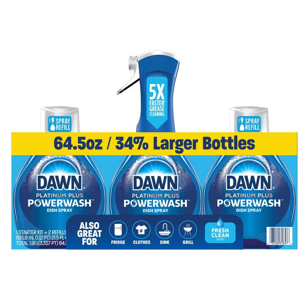 Dawn Platinum Plus PowerWash Fresh Scent Dish Spray (1 Main + 2 Refills)