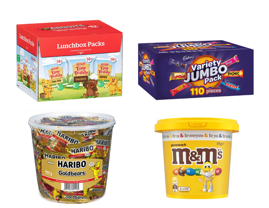 School Treat Bundle | Tiny Teddy, Cadbury Variety Jumbo, Haribo Goldbears Minibags, MM Peanut Bucket