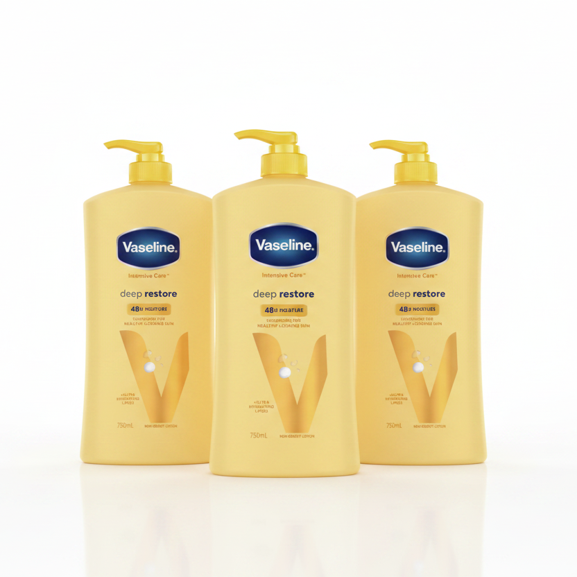 Vaseline Intensive Care deep restore lotion bottle on a white background