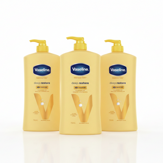 Vaseline Intensive Care deep restore lotion bottle on a white background