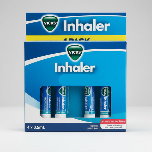 Vicks Inhaler packaging with blue and white design