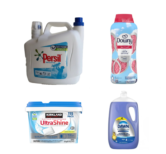Household Cleaning Bundle | Persil Liquid Sensitive, Dawn Dish Liquid, Downy Deodorants, Kirkland Dish Tablets