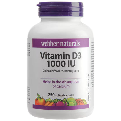 WEBBER NATURALS VITAMIN D3 1000IU 250 CAPSULES