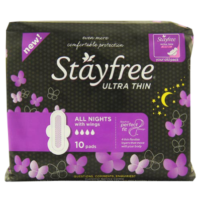 Stayfree All Night Wings Sanitary Napkins 10pk