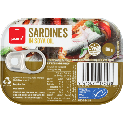 Pams Sardines In Soya Oil 106g