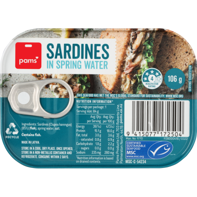 Pams Sardines In Spring Water 106g