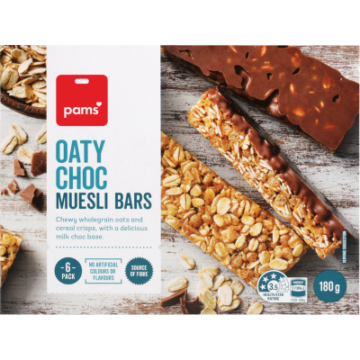 Pams Oaty Choc Muesli Bars 6pk