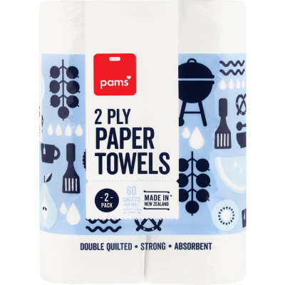 Pams White 2Ply Paper Towels 2 x 60 sheets