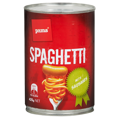 Pams Spaghetti And Sausages In Tomato Sauce 425g