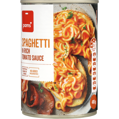 Pams Spaghetti In Rich Tomato Sauce 410g