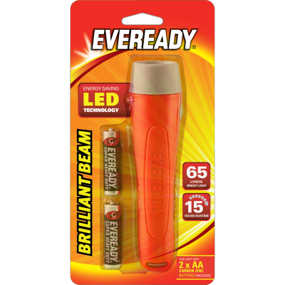 Eveready Brilliant Beam Torch + 2 AA Batteries 1pk