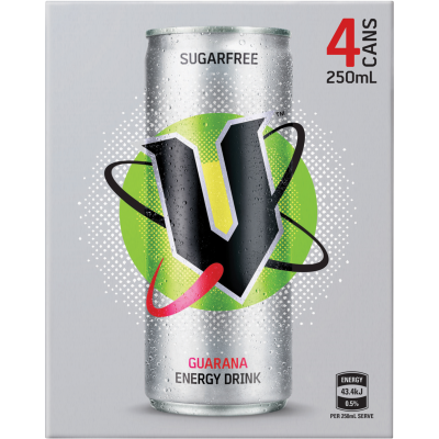 V Sugarfree Guarana Energy Drink 4 x 250ml