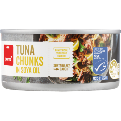 Pams Tuna Chunks In Soya Oil 185g