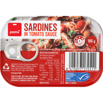 Pams Sardines In Tomato Sauce 106g