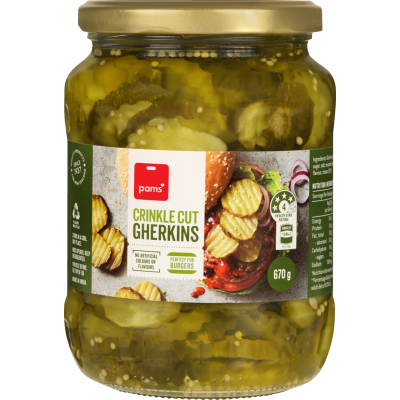 Pams Crinkle Cut Gherkins 670g