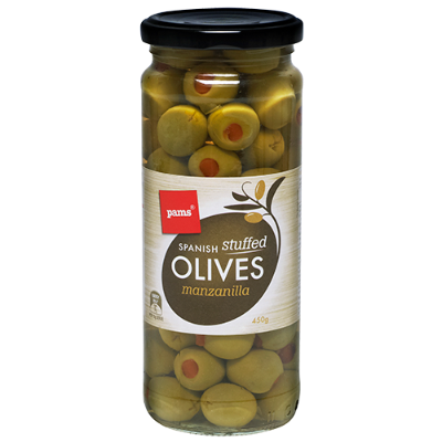 Pams Stuffed Green Olives 450g