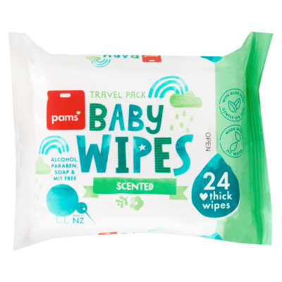 Pams Baby Scented Thick Wipes Travel Pack 24pk