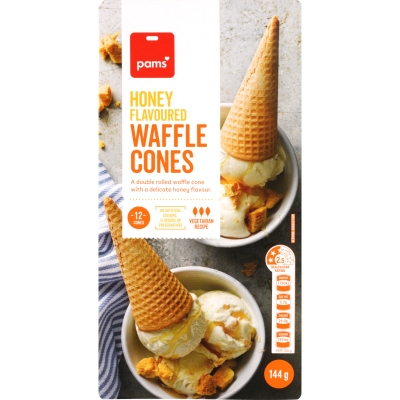 Pams Honey Flavoured Waffle Cones 12 x 12g