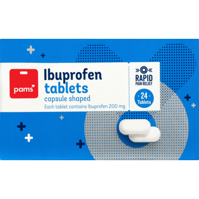 Pams Ibuprofen Capsule Shaped Tablets 24pk