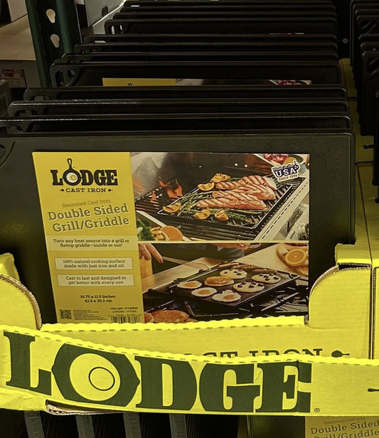LODGE DOUBLE SIDED CAST IRON GRILL/GRIDDLE 16.75 x 11.5 inches