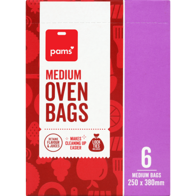 Pams Medium Oven Bags 250 x 380mm 6pk