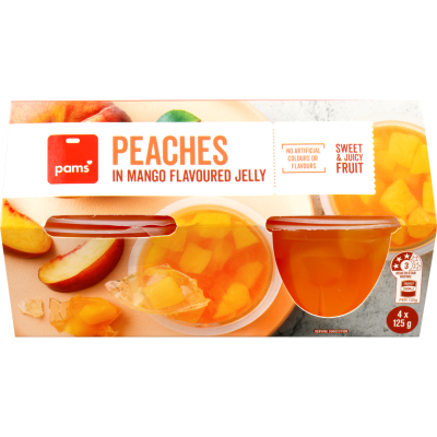 Pams Peaches In Mango Flavoured Jelly Cups 4 x 125g