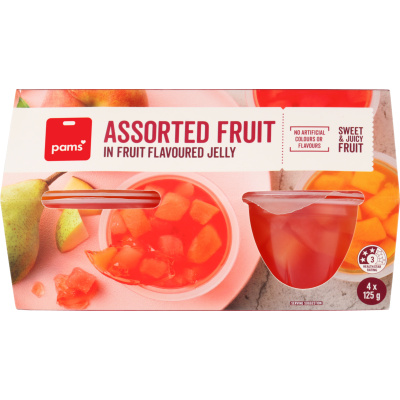 Pams Assorted Fruit In Fruit Flavoured Jelly Cups 4 x 125g