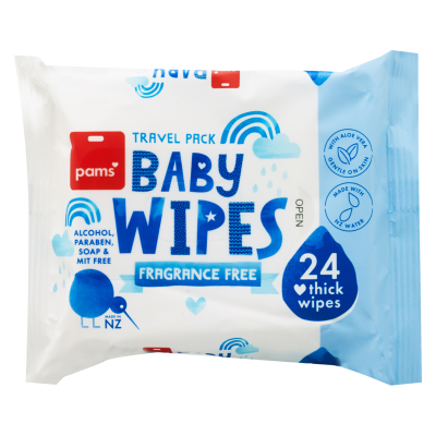 Pams Baby Fragrance Free Thick Wipes Travel Pack 24pk