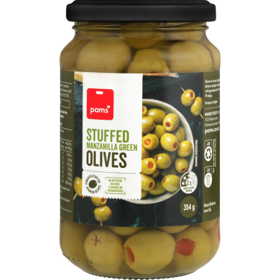 Pams Stuffed Manzanilla Green Olives 354g