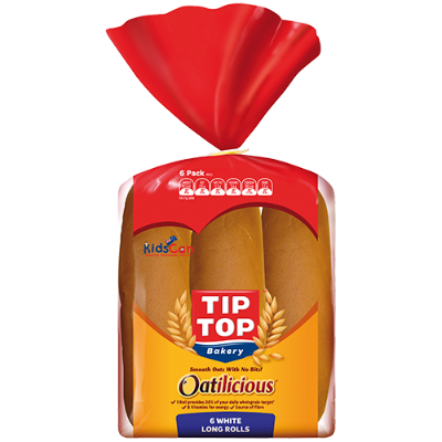 Tip Top Oatilicious White Long Rolls 6pk