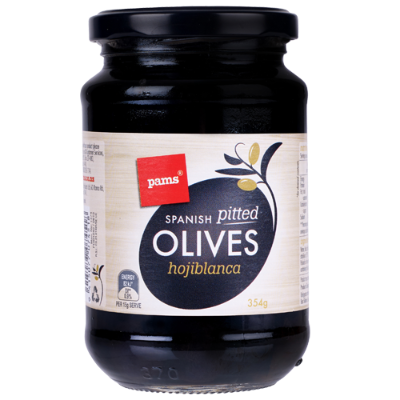 Pams Spanish Pitted Black Olives 354g