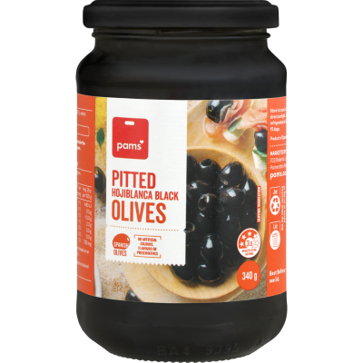 Pams Pitted Hojiblanca Black Olives 340g
