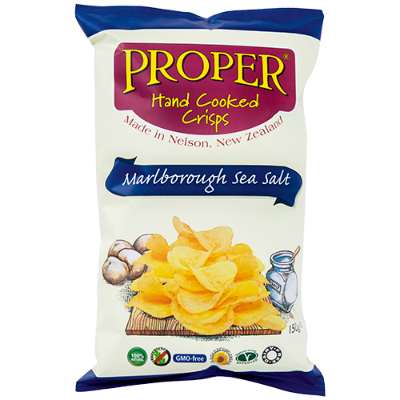 Proper Crisps Marlborough Sea Salt Hand Cooked Potato Crisps 150g
