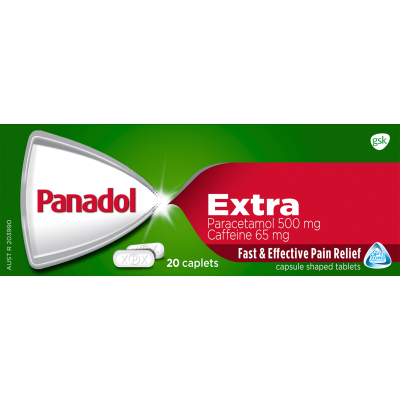 Panadol Extra Paracetamol 500mg Caffeine 65mg Caplets 20pk