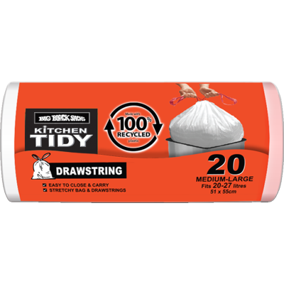 Big Black Sacks Kitchen Tidy Liners Drawstring Medium 51 x 55cm Fits 20-27 Litres 20pk