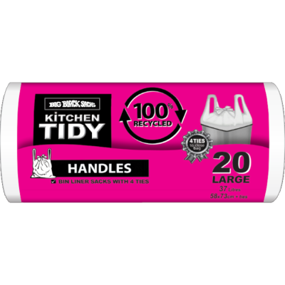 Big Black Sacks Kitchen Tidy Handle Liners Large 58 x73cm 37 Litres 20pk