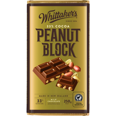 Whittaker's Peanut Block 33% Cocoa Milk Chocolate Block 250g