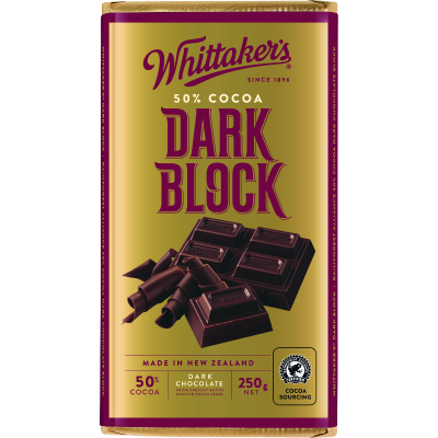 Whittaker's Dark Block 50% Cocoa Dark Chocolate Block 250g