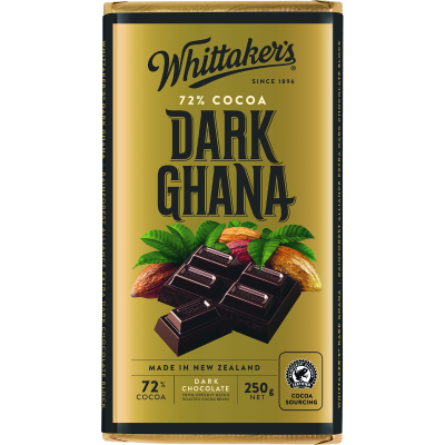 Whittaker's Dark Ghana 72% Cocoa Dark Chocolate Block 250g