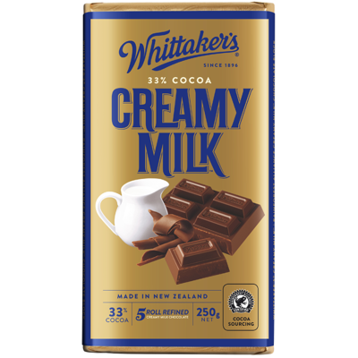 Whittaker's Creamy Milk 33% Cocoa Milk Chocolate Block 250g