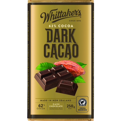 Whittaker's Dark Cacao 62% Cocoa Dark Chocolate Block 250g