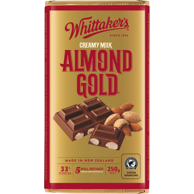 Whittaker's Almond Gold 33% Cocoa Milk Chocolate Block 250g