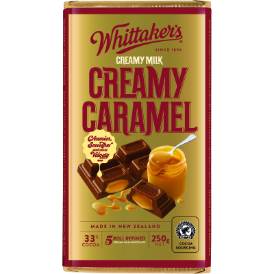 Whittaker's Creamy Caramel 33% Cocoa Milk Chocolate Block 250g